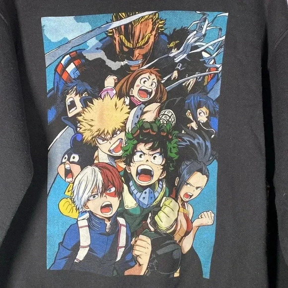 My Hero Academia Sweatshirt Crewneck Anime Black Graphic Print Medium Pullover - Picture 8 of 8